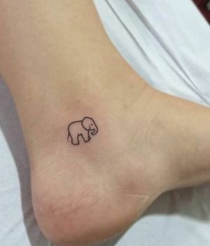Black Outline Elephant Tattoo On Girl Right Ankle
