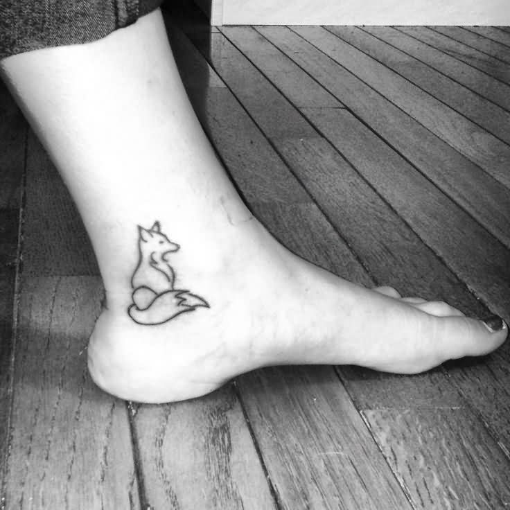 Black Outline Fox Tattoo On Right Ankle