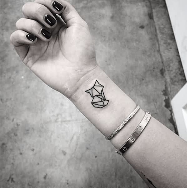 Black Outline Fox Tattoo On Right Wrist