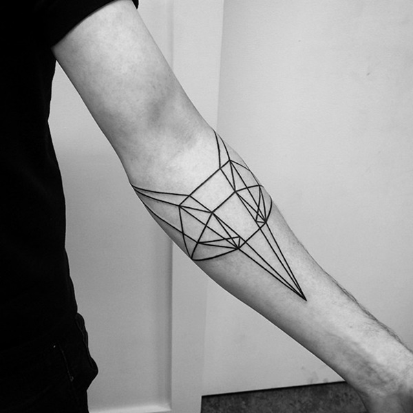 Black Outline Geometric Fox Head Tattoo On Left Forearm