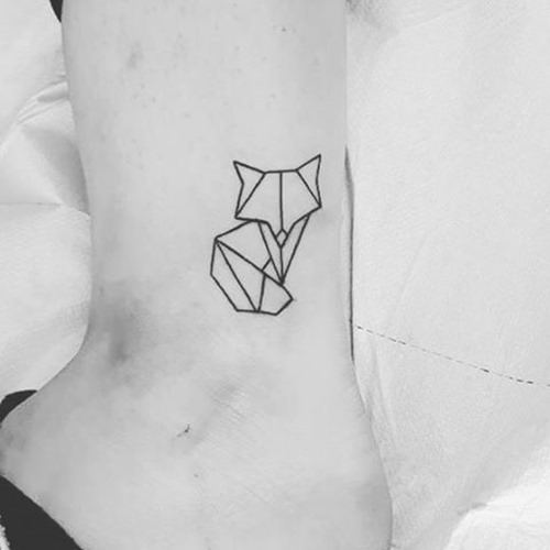 Black Outline Geometric Fox Tattoo On Left Ankle