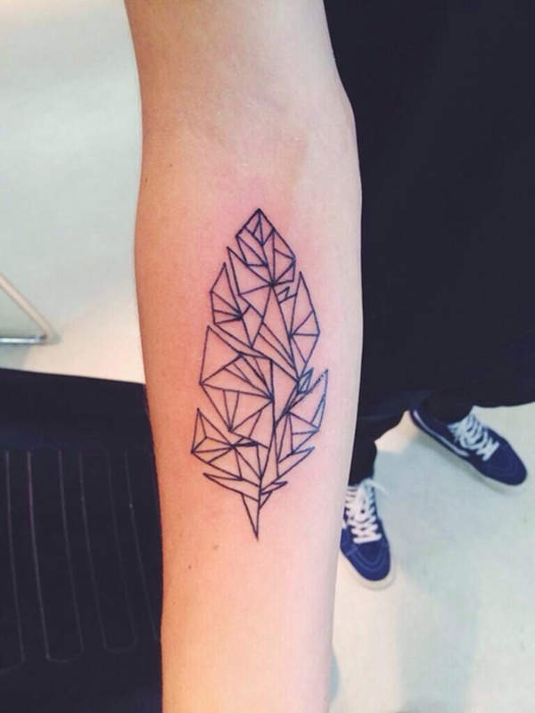 Black Outline Geometric Leave Tattoo On Right Forearm