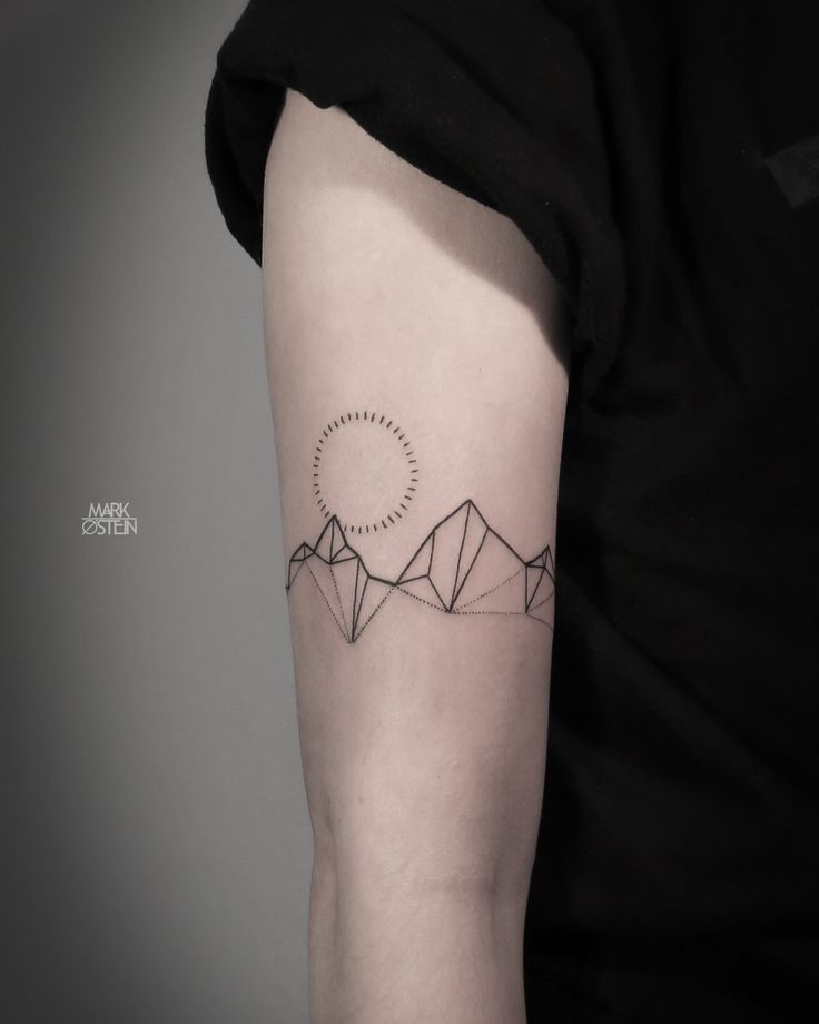 Black Outline Geometric Mountains Tattoo On Half Sleeve