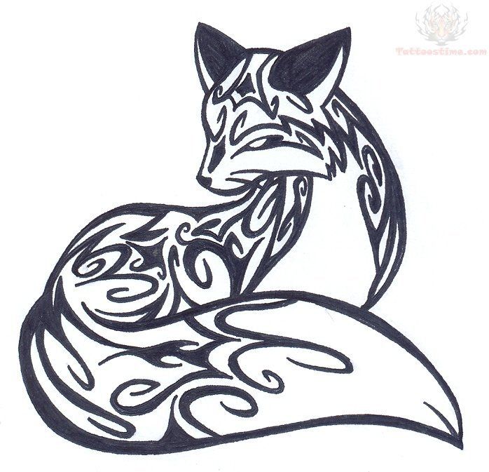Black Outline Tribal Fox Tattoo Stencil