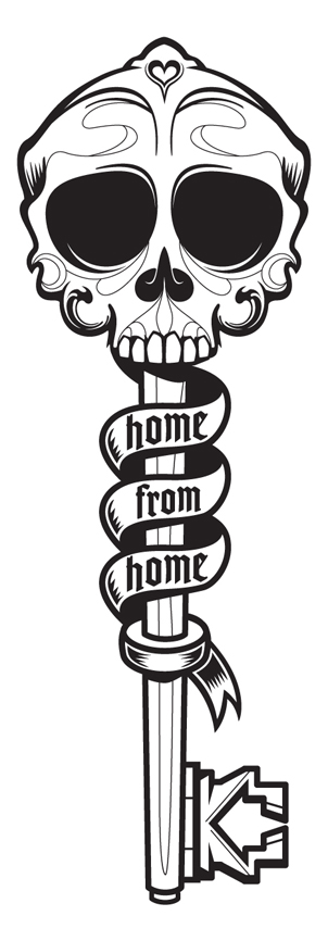 Black Skull Key With Banner Tattoo Stencil