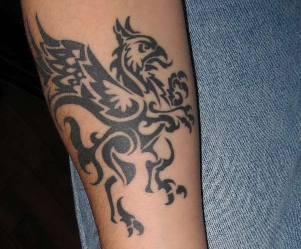 Black Tribal Griffin Tattoo On Right Sleeve