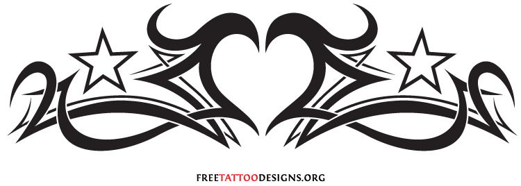 Black Tribal Heart With Stars Tattoo Stencil