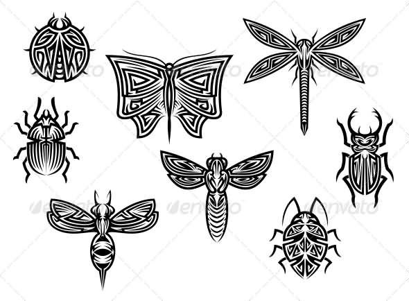 Black Tribal Insects Tattoo Designs
