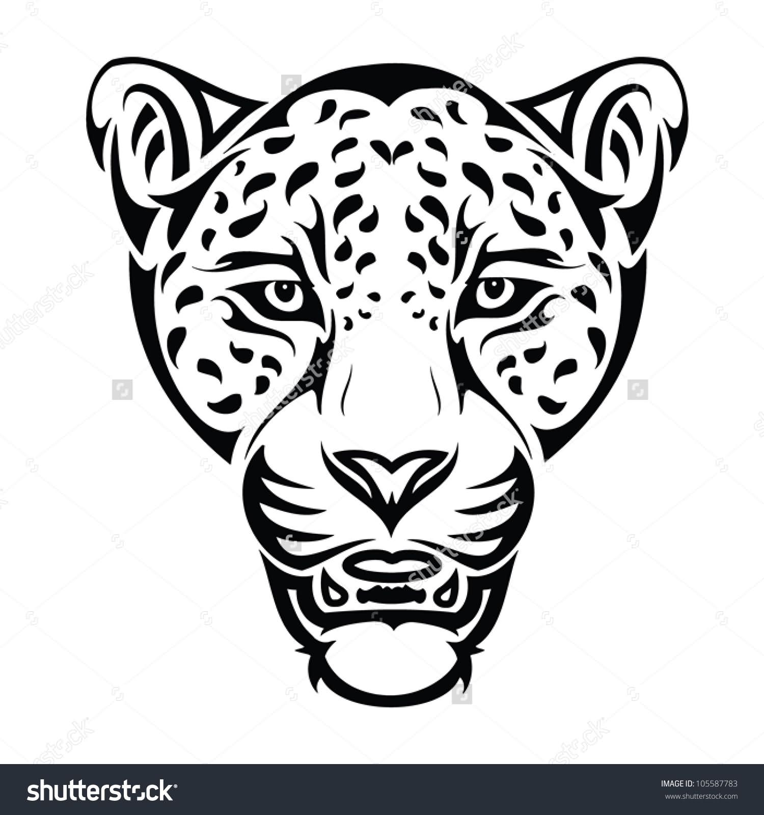 Black Tribal Jaguar Head Tattoo Stencil