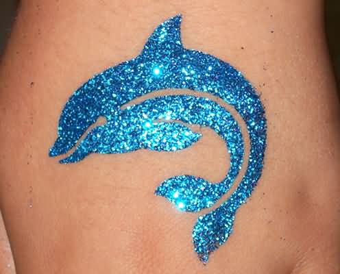 Blue Ink Glitter Dolphin Tattoo Design
