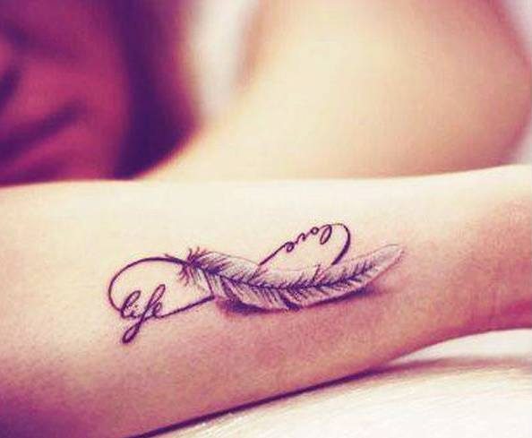 Classic 3D Feather With Infinty Tattoo Design