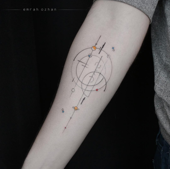 Classic Geometric Space Tattoo On Right Forearm By Emrah Ozhan