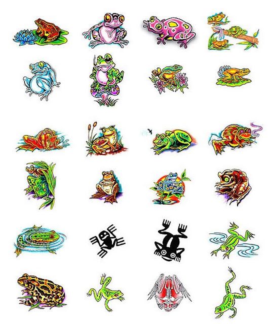 Colorful Frogs Tattoo Flash