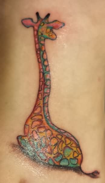 Colorful Giraffe Tattoo Design For Back
