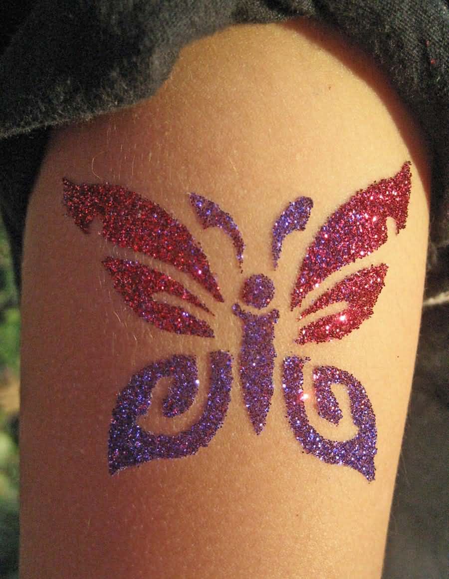 Colorful Glitter Butterfly Tattoo Design For Sleeve