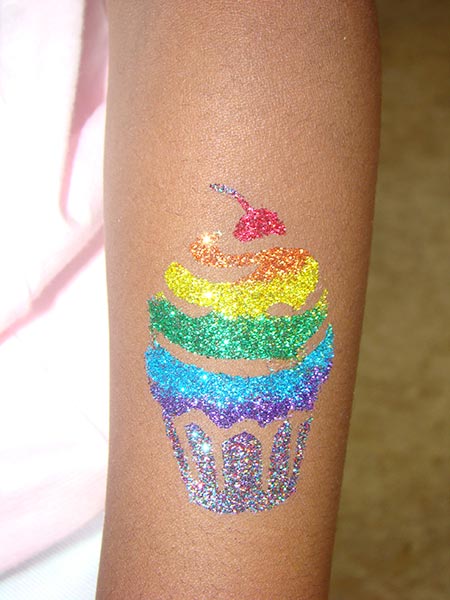Colorful Glitter Cupcake Tattoo Design For Sleeve