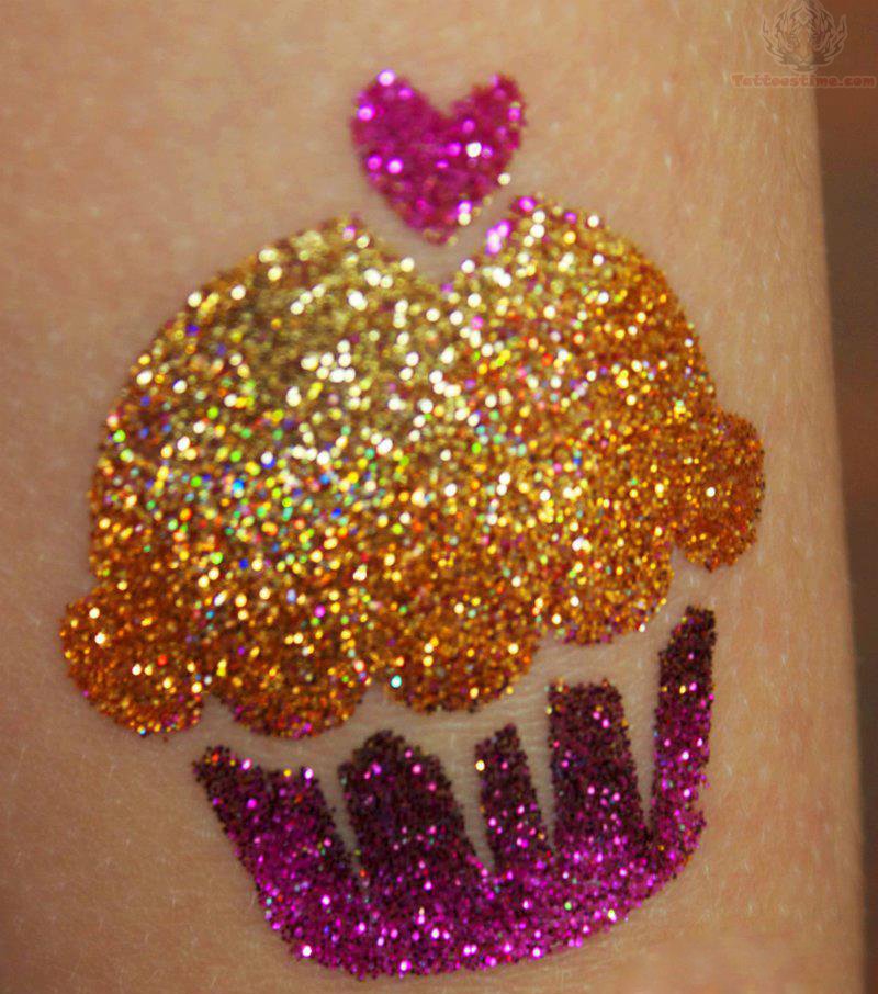 Colorful Glitter Cupcake Tattoo Design