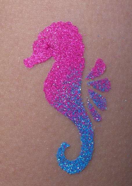 Colorful Glitter Seahorse Tattoo Design