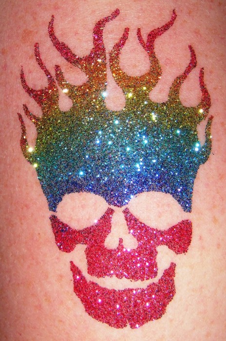 Colorful Glitter Skull Tattoo Design