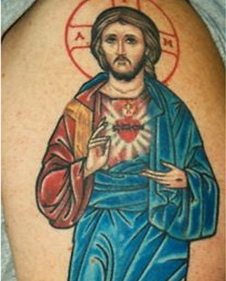 Colorful Jesus Tattoo Design For Half Sleeve