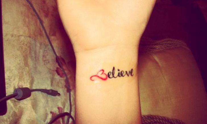 Cool Believe Lettering Tattoo On Wrist