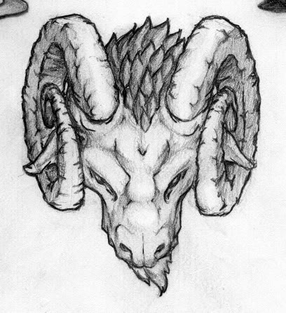 Cool Black Ink Goat Head Tattoo Design