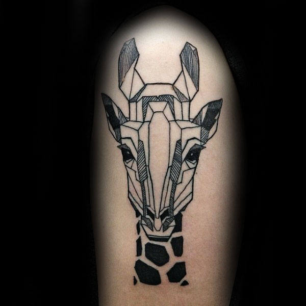 Cool Black Outline Giraffe Tattoo Design For Sleeve