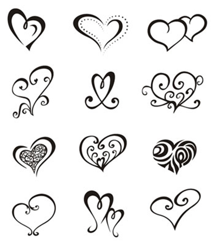 Cool Black Outline Hearts Tattoo Flash