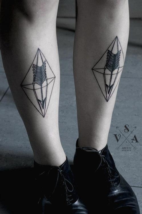 Cool Geometric Arrow Tattoo On Both Leg