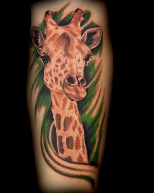 Cool Giraffe Head Tattoo Design For Sleeve