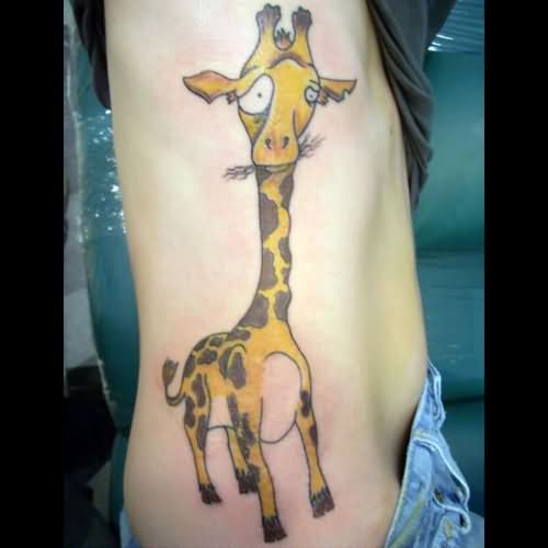 Cool Giraffe Tattoo On Right Side Rib