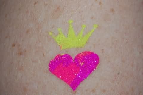 Cool Glitter Crown With Heart Tattoo Design