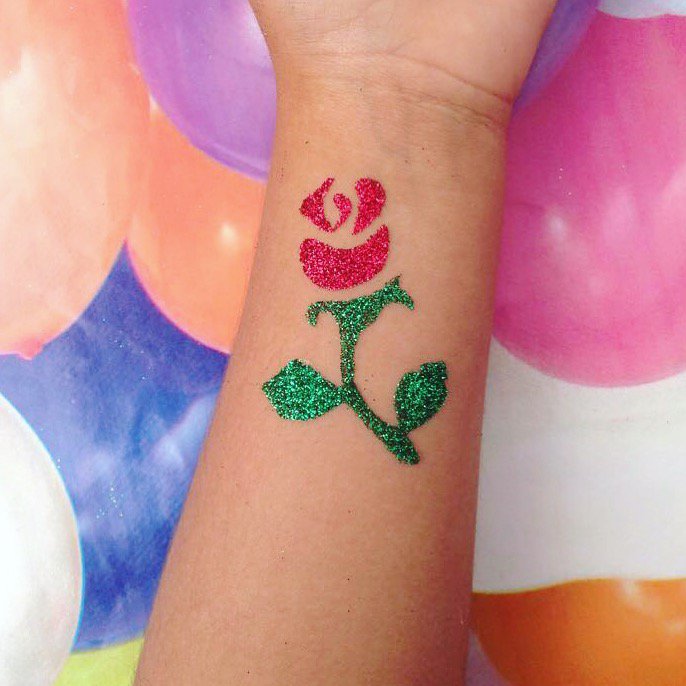 Cool Glitter Rose Tattoo On Left Wrist