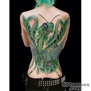 Cool Traditional Grasshopper Tattoo On Girl Full Back