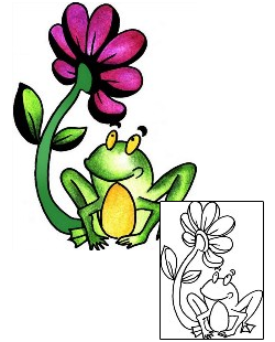 Cute Colorful Frog With Flower Tattoo Design