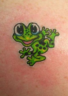 Cute Green Ink Frog Tattoo Design