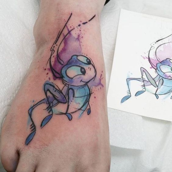 Cute Watercolor Grasshopper Tattoo On Right Foot By Lucky Crickie