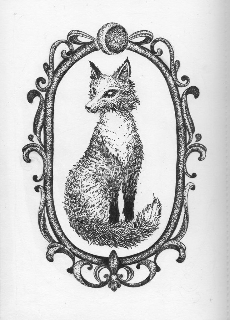 Dotwork Fox In Frame Tattoo Design