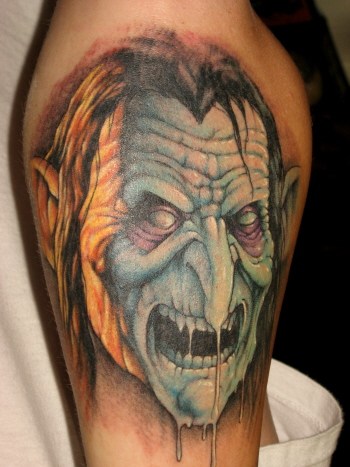 Evil Goblin Head Tattoo On Right Half Sleeve