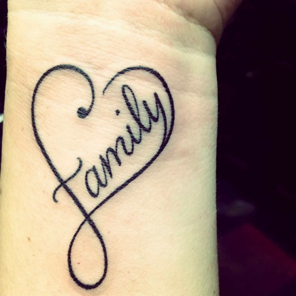 Family – Unique Black Outline Heart Tattoo Design For Wrist
