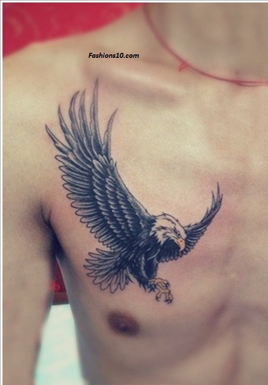 Flying Hawk Tattoo On Man Right Front Shoulder