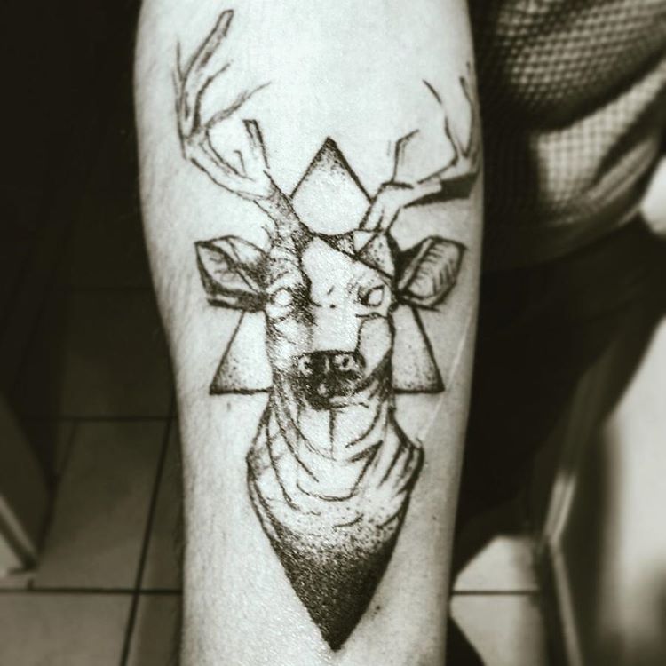 Geometric Deer Head Tattoo On Forearm