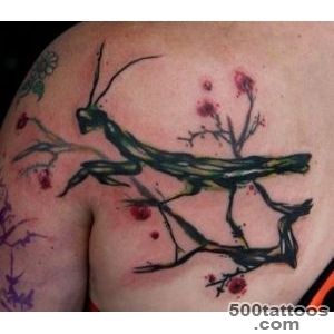 Grasshopper On Branch Tattoo On Right Front Shoulder