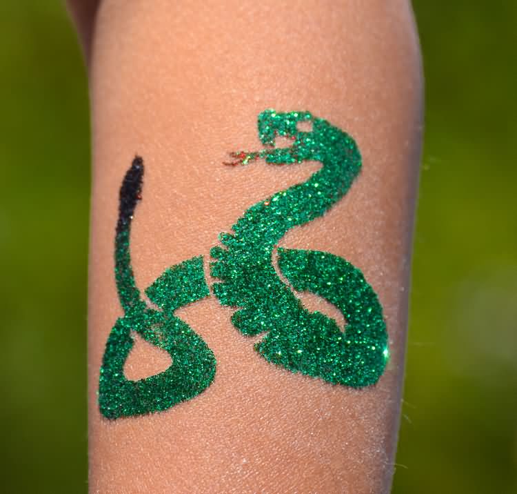 Green Ink Glitter Snake Tattoo Design For Sleeve