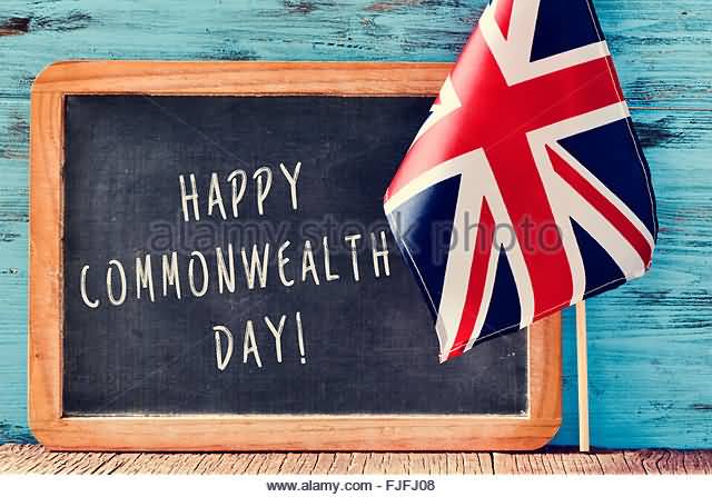 Happy Commonwealth Day Black Board With Union Flag