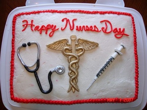 Happy International Nurses Day Stethoscope, Medical Symbol And Syringe Cake Picture