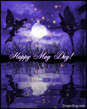 Happy May Day Angels Water Reflection Glitter Picture