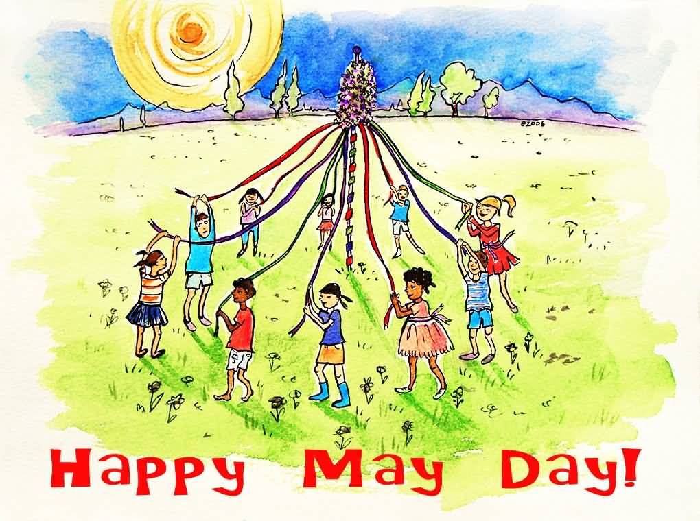 Happy May Day Kids Playing Painting