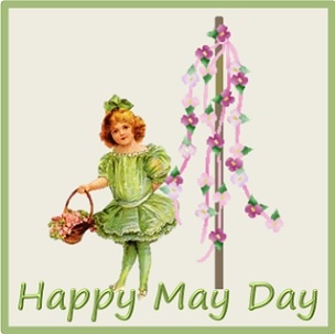 Happy May Day Little Girl With Flower Basket