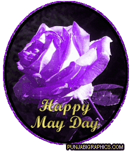 Happy May Day Purple Rose Flower Glitter